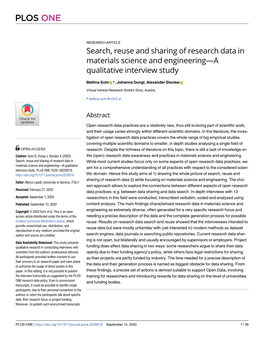 Search, Reuse and Sharing of Research Data in Materials Science and Engineering—A Qualitative Interview Study