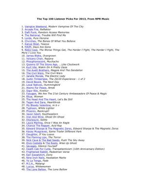 The Top 100 Listener Picks for 2013, from NPR Music 1. Vampire