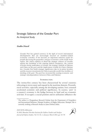 Strategic Salience of the Gwadar Port an Analytical Study