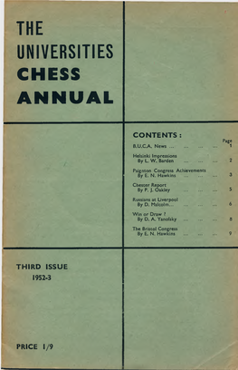 1952/53 Universities Chess Annual, 3Rd Issue, 1952/53