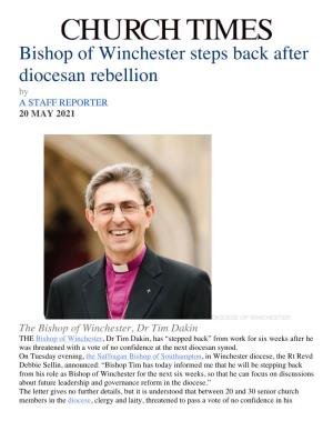 Bishop of Winchester Steps Back After Diocesan Rebellion by a STAFF REPORTER 20 MAY 2021