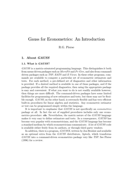 Gauss for Econometrics: an Introduction