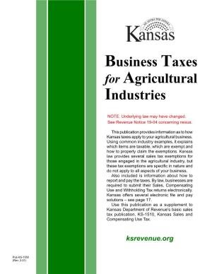 Pub. KS-1550 Business Taxes for Agricultural Industries Rev