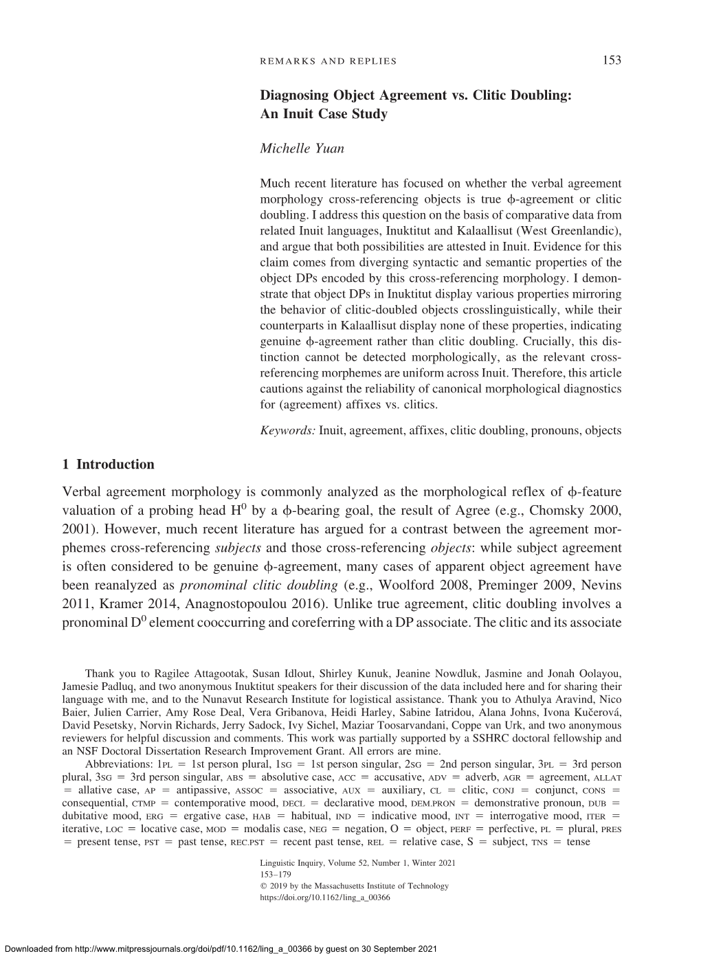 Diagnosing Object Agreement Vs. Clitic Doubling: an Inuit Case Study