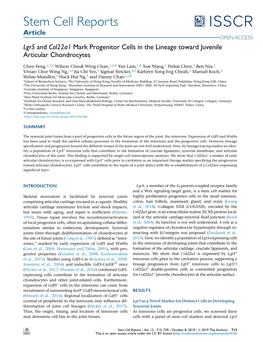 Lgr5 and Col22a1 Mark Progenitor Cells in the Lineage Toward Juvenile Articular Chondrocytes
