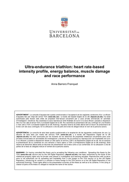 Ultra-Endurance Triathlon: Heart Rate- Based Intensity Profile, Energy Balance, Muscle Damage and Race Performance