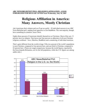 Religious Affiliation in America: Many Answers, Mostly Christian