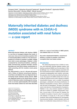 Maternally Inherited Diabetes and Deafness (MIDD) Syndrome with M.3243A>G Mutation Associated with Renal Failure — a Case Report