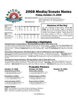 2008 Media/Scouts Notes Friday, October 17, 2008