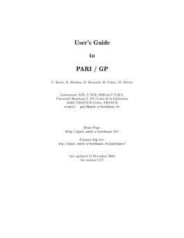 User's Guide to PARI / GP