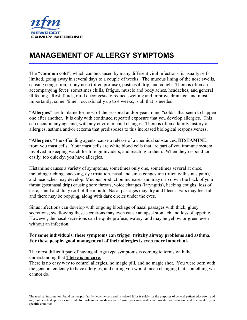 Management of Allergy Symptoms