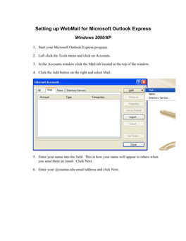 Setting up Webmail for Microsoft Outlook Express