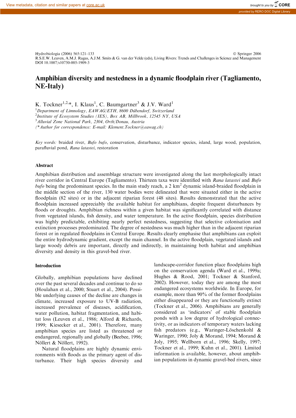 Amphibian Diversity and Nestedness in a Dynamic Floodplain River (Tagliamento, NE-Italy)