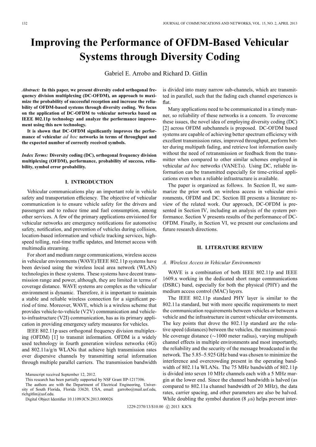 Improving the Performance of OFDM-Based Vehicular Systems Through Diversity Coding