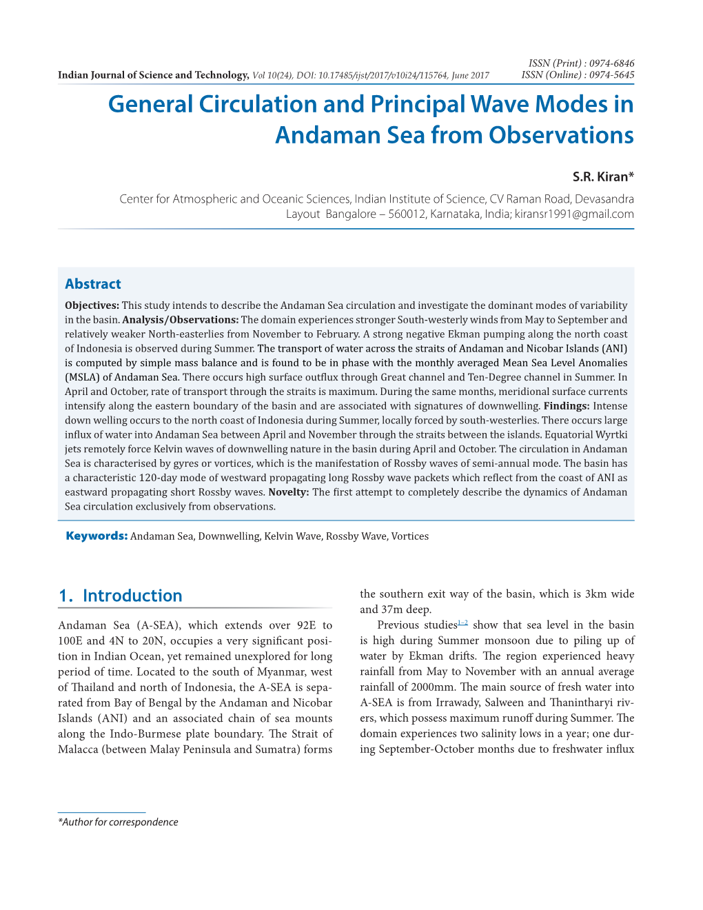 General Circulation and Principal Wave Modes in Andaman Sea from Observations