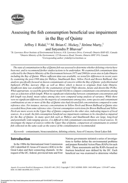 Assessing the Fish Consumption Beneficial Use Impairment in The