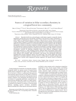 Sources of Variation in Foliar Secondary Chemistry in a Tropical Forest Tree Community