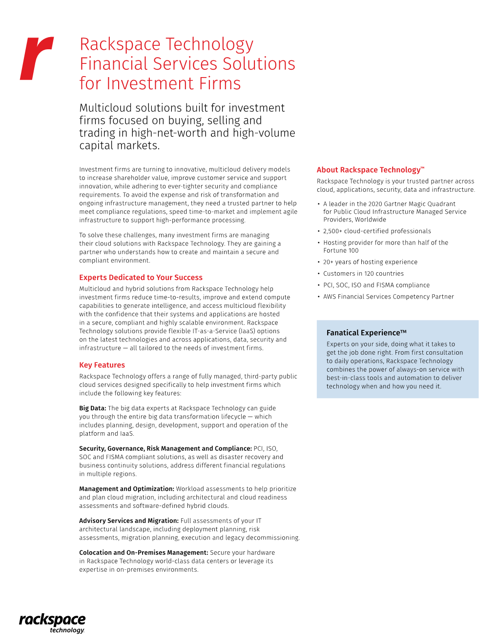 Rackspace Technology Financial Services Solutions for Investment