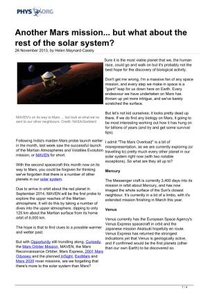 Another Mars Mission... but What About the Rest of the Solar System? 26 November 2013, by Helen Maynard-Casely
