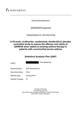 Statistical Analysis Plan (SAP)