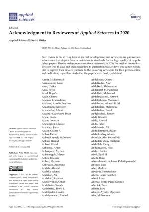 Acknowledgment to Reviewers of Applied Sciences in 2020