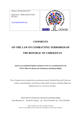 Comments on the Law on Combatting Terrorism of the Republic of Uzbekistan