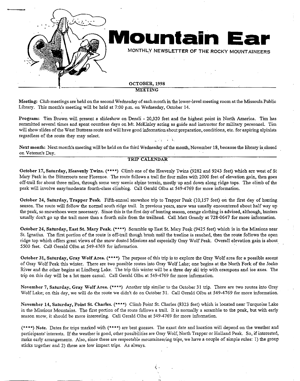 Mountain Ear M0NTHL.Y NEWSLETTER of the ROCKY .MOUNTAINEERS