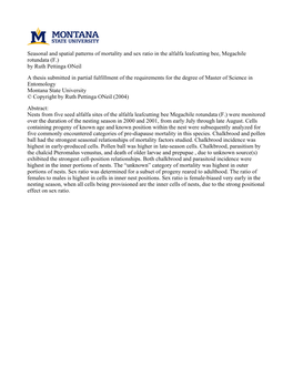 Seasonal and Spatial Patterns of Mortality and Sex Ratio in the Alfalfa