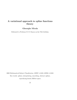 A Variational Approach to Spline Functions Theory