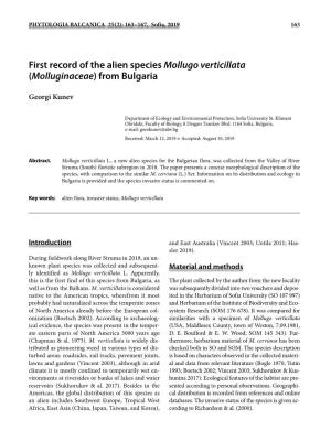 First Record of the Alien Species Mollugo Verticillata (Molluginaceae) from Bulgaria