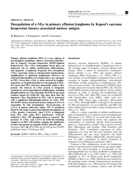 Deregulation of C-Myc in Primary Effusion Lymphoma by Kaposi's