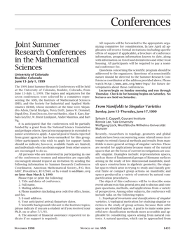 Joint Summer Research Conferences in the Mathematical Sciences