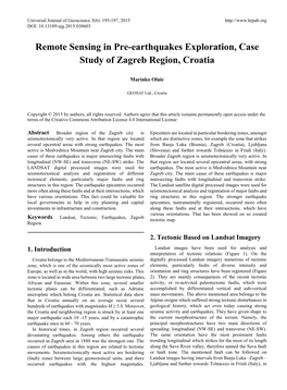 Remote Sensing in Pre-Earthquakes Exploration, Case Study of Zagreb Region, Croatia