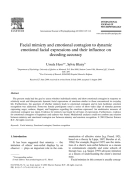 Facial Mimicry and Emotional Contagion to Dynamic Emotional Facial Expressions and Their Inffuence on Decoding Accuracy