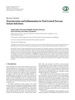 Review Article Neuroinvasion and Inflammation in Viral Central Nervous System Infections