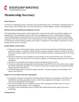Membership Secretary Job Description