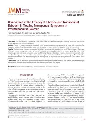 Comparison of the Efficacy of Tibolone and Transdermal Estrogen in Treating Menopausal Symptoms in Postmenopausal Women