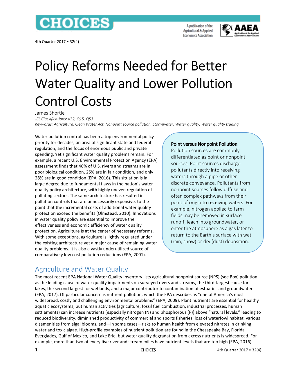 Policy Reforms Needed for Better Water Quality and Lower Pollution