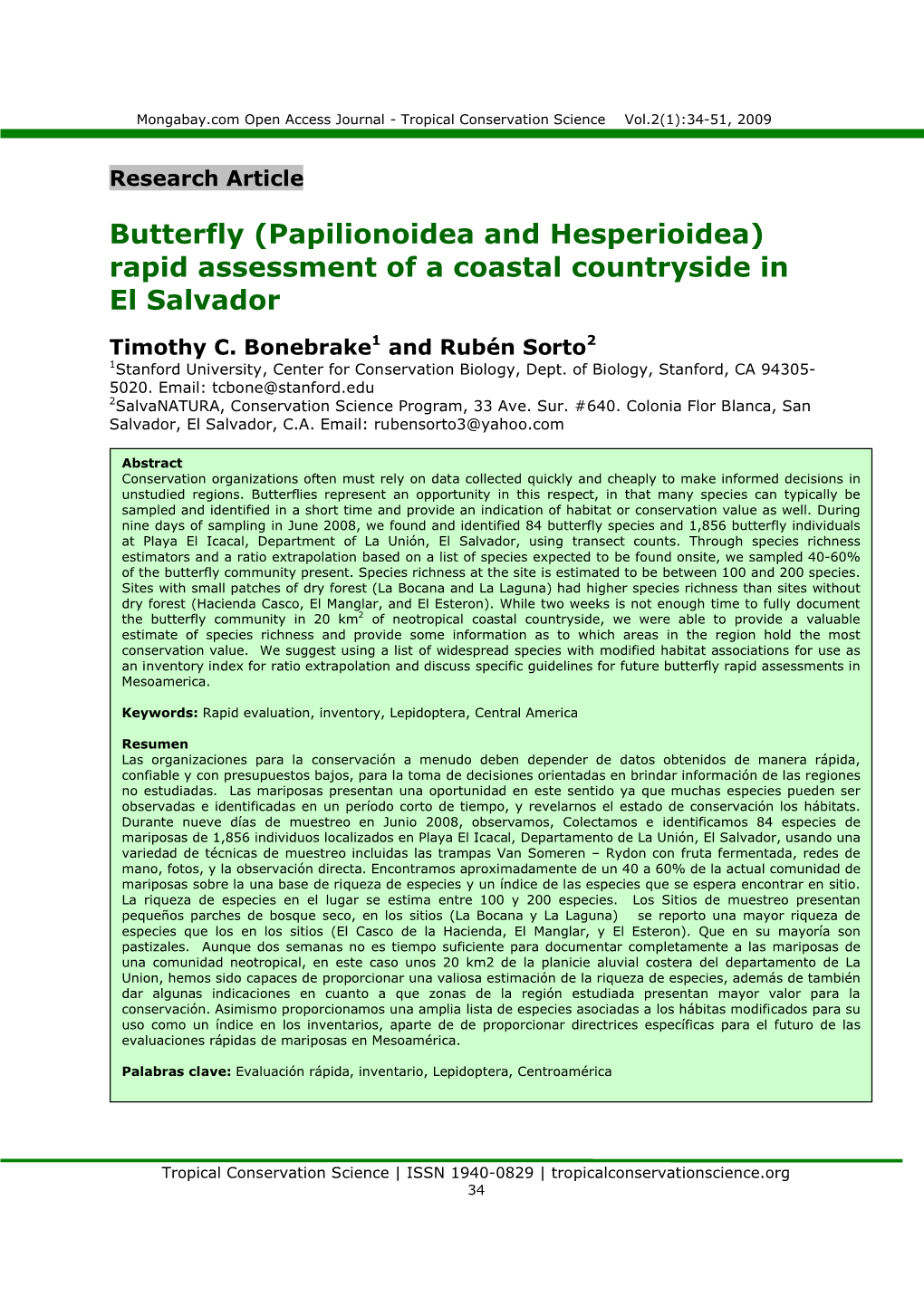 Rapid Assessment of a Coastal Countryside in El Salvador