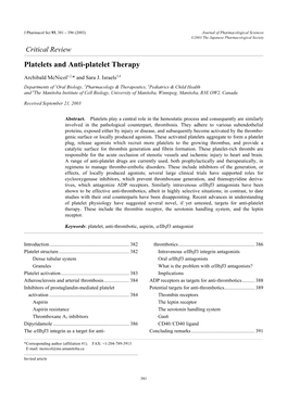 Platelets and Anti-Platelet Therapy