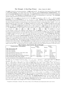 A One-Page Primer the Centers and Circles of a Triangle