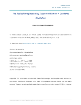 The Radical Imaginations of Sudanese Women: a Gendered Revolution