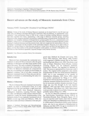Recent Advances on the Study of Mesozoic Mammals from China