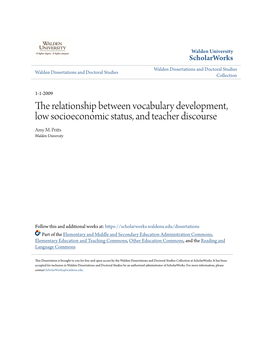 The Relationship Between Vocabulary Development, Low Socioeconomic Status, and Teacher Discourse
