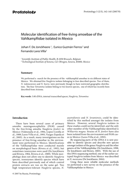 Molecular Identification of Free-Living Amoebae of the Vahlkampfiidae