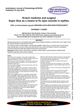 Super Glue As a Means to Fix Open Wounds in Reptiles