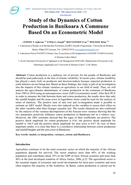 Study of the Dynamics of Cotton Production in Banikoara a Commune Based on an Econometric Model