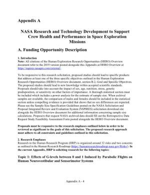 Appendix a NASA Research and Technology Development To