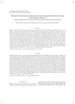 Alternative Water Resources Quality Assessment During Flood Disaster