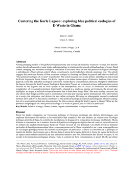 Centering the Korle Lagoon: Exploring Blue Political Ecologies of E-Waste in Ghana